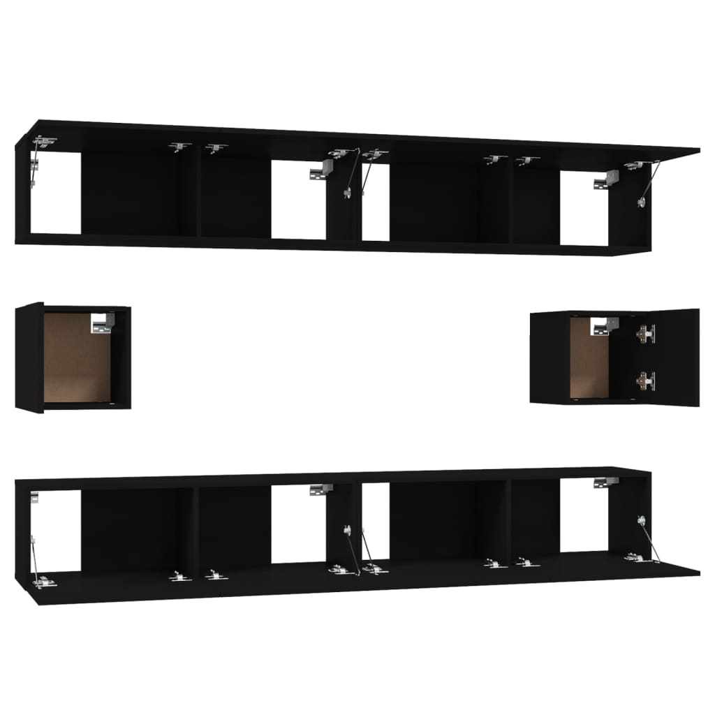 Set dulap TV, 6 piese, negru, lemn prelucrat GartenMobel Dekor