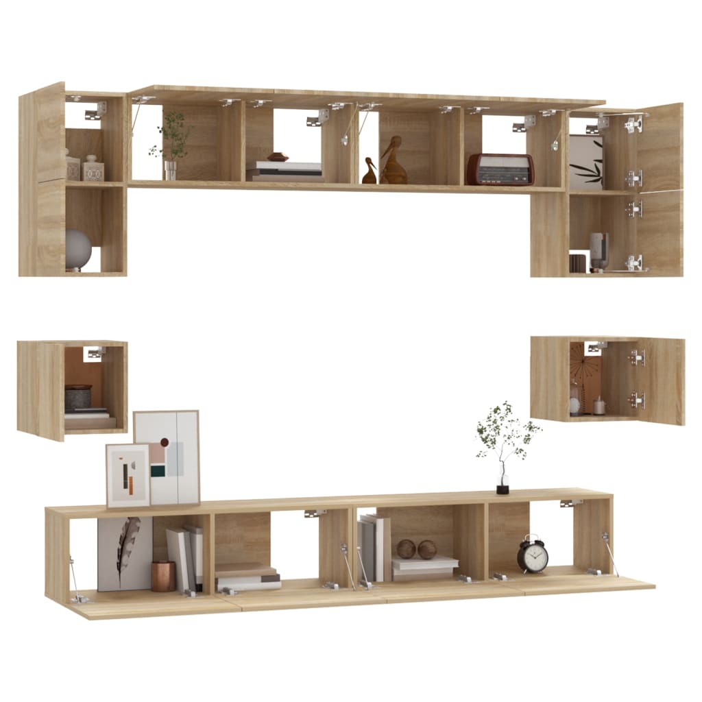 Set dulap TV, 8 piese, stejar sonoma, lemn prelucrat GartenMobel Dekor