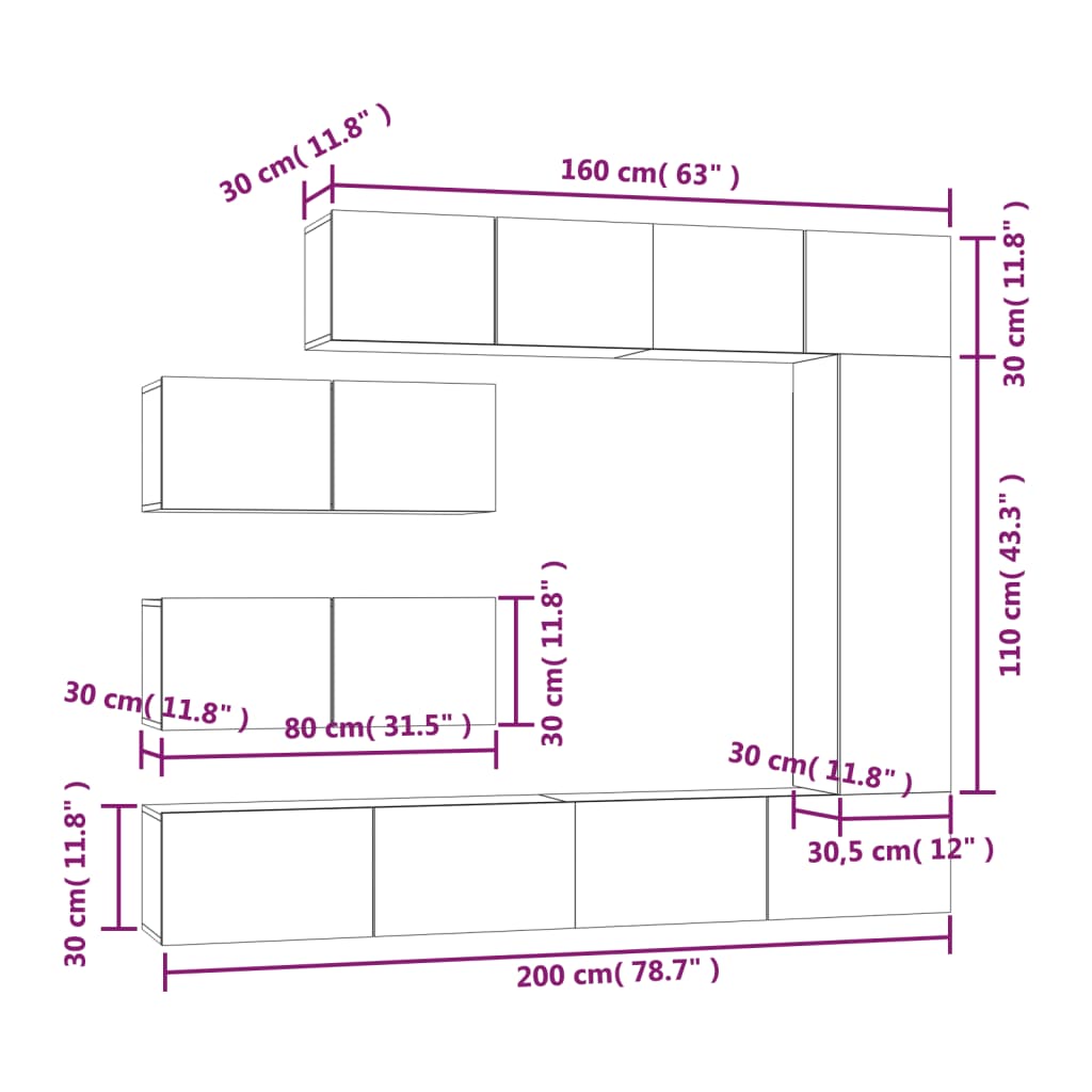 Set dulapuri TV, 7 piese, stejar sonoma, lemn prelucrat GartenMobel Dekor