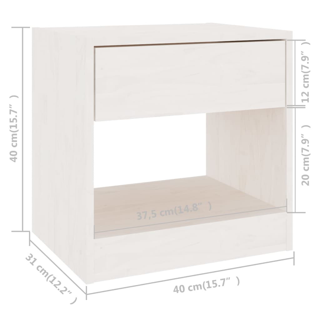 Noptiere, 2 buc., alb, 40x31x40 cm, lemn masiv de pin GartenMobel Dekor