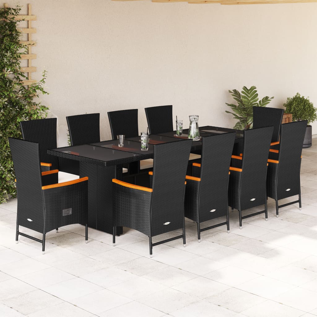 Set mobilier de exterior cu perne, 11 piese, negru, poliratan GartenMobel Dekor