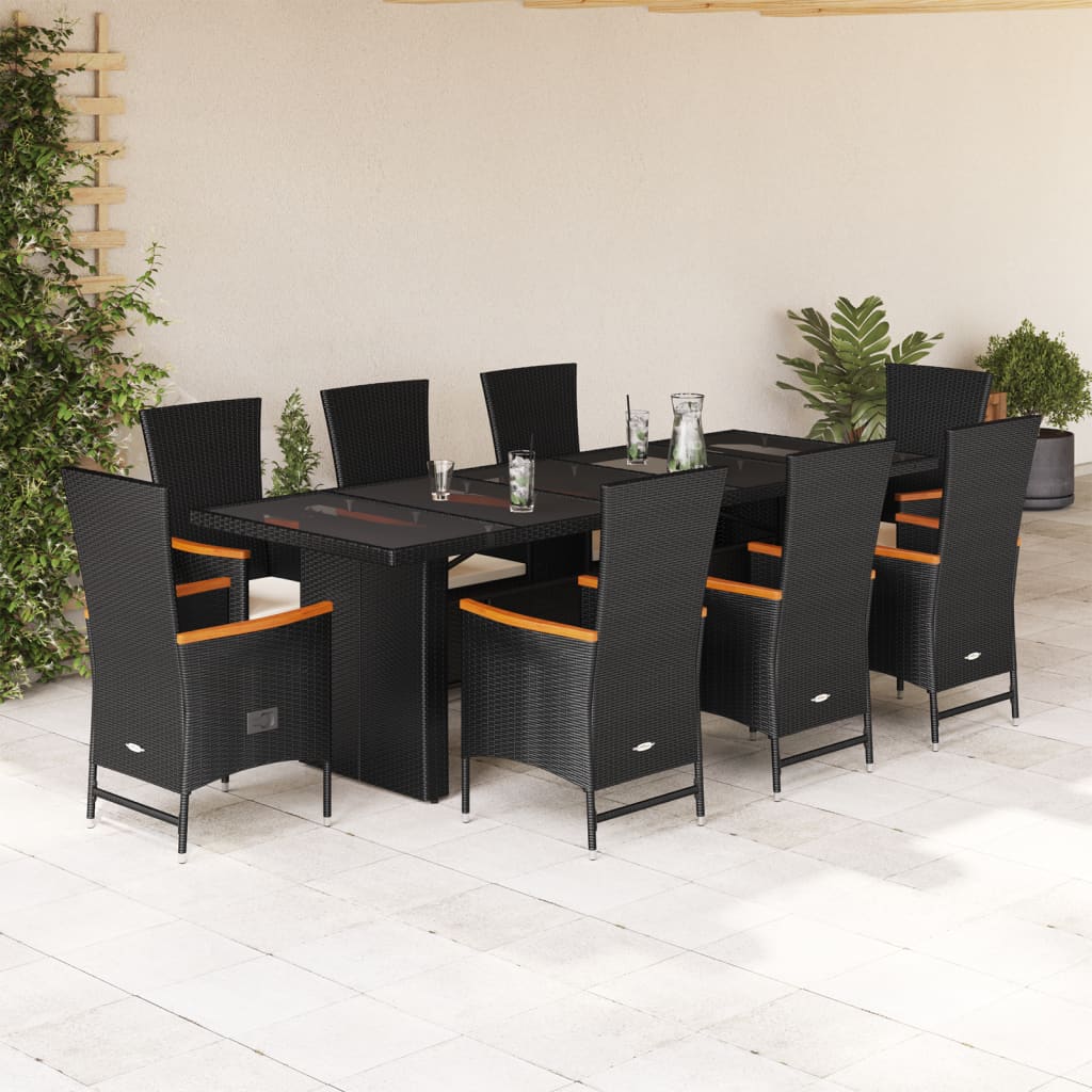 Set mobilier de grădină cu perne, 9 piese, negru, poliratan GartenMobel Dekor