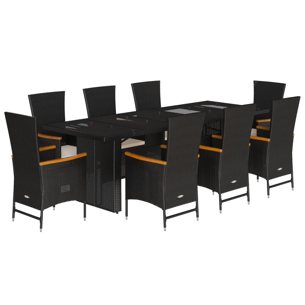 Set mobilier de grădină cu perne, 9 piese, negru, poliratan GartenMobel Dekor