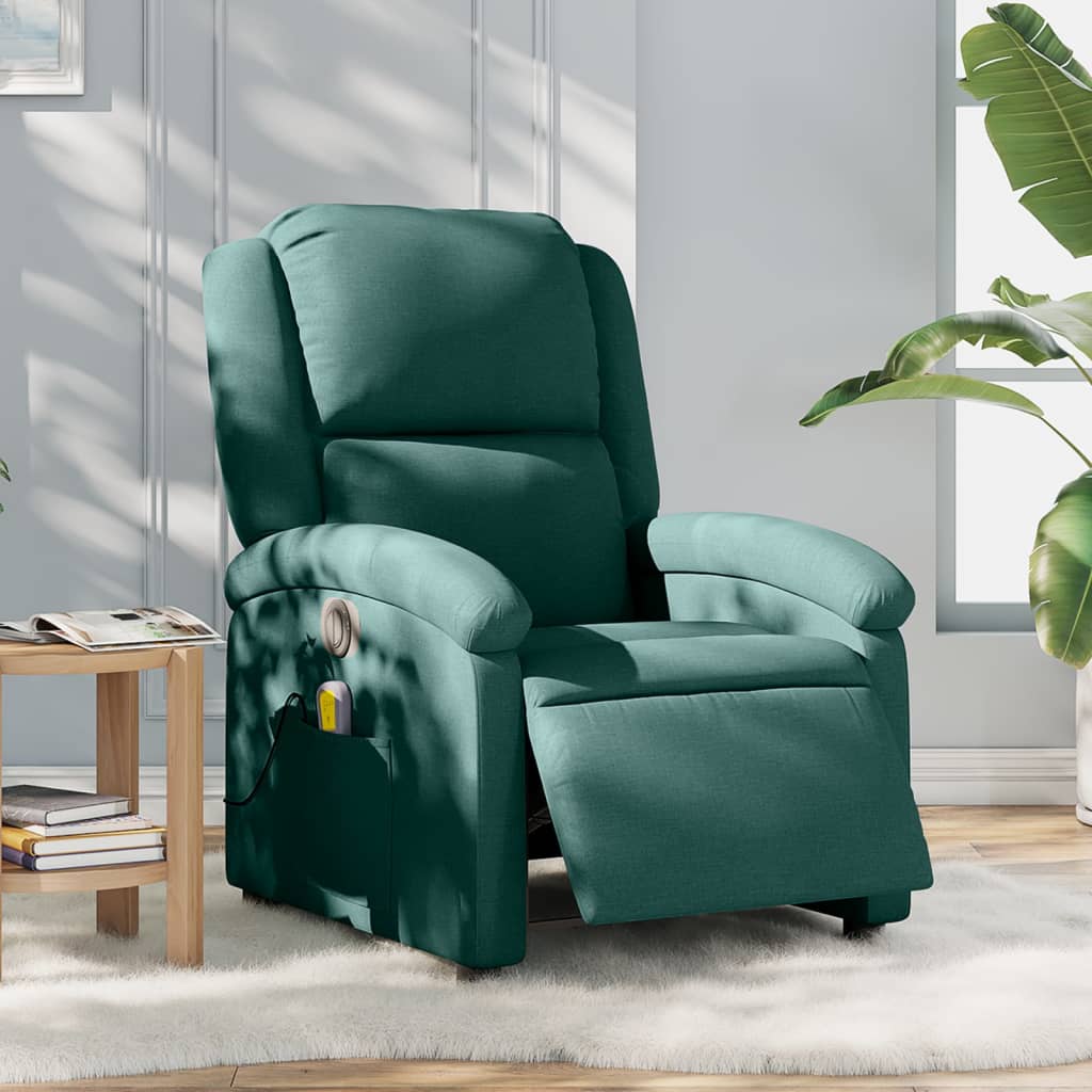 Fotoliu electric de masaj rabatabil, verde închis, textil GartenMobel Dekor