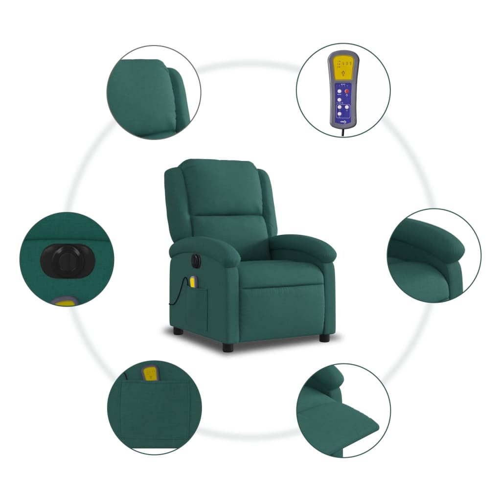 Fotoliu electric de masaj rabatabil, verde închis, textil GartenMobel Dekor