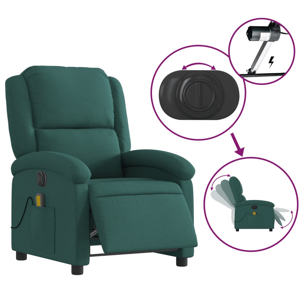 Fotoliu electric de masaj rabatabil, verde închis, textil GartenMobel Dekor