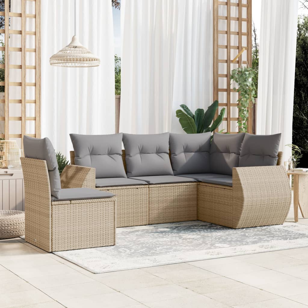 Set canapele de grădină cu perne, 5 piese, bej, poliratan GartenMobel Dekor