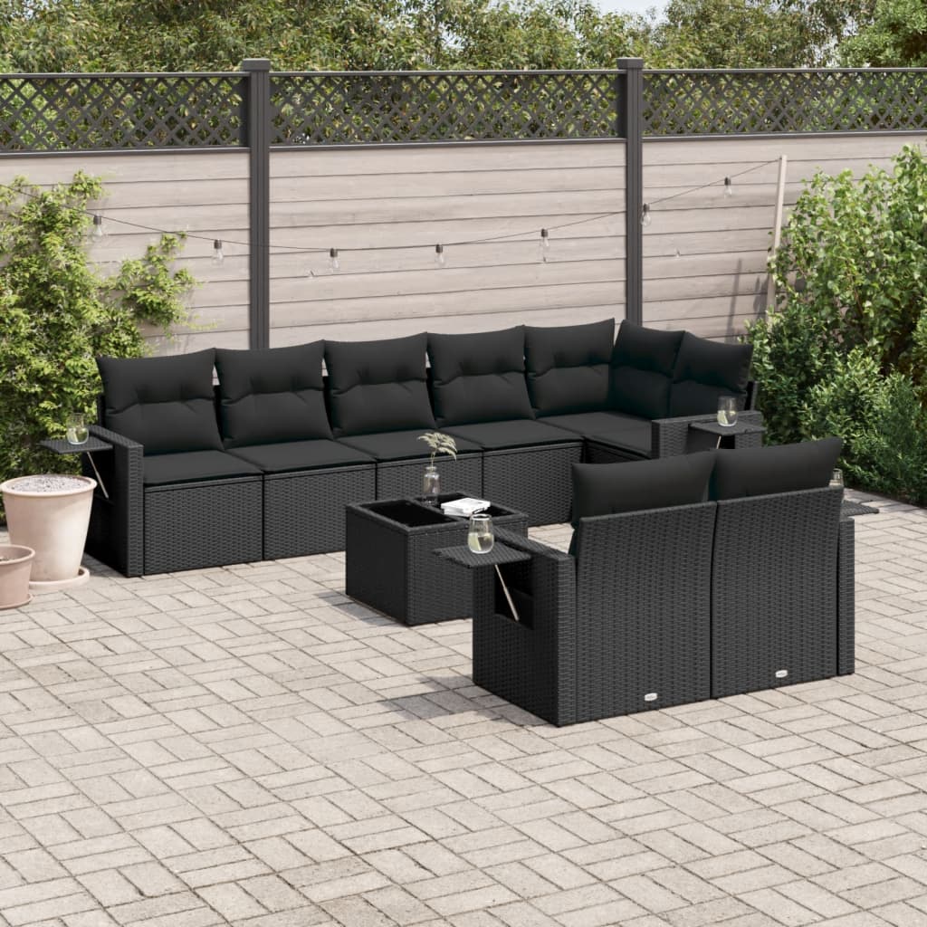 Set mobilier de grădină cu perne, 9 piese, negru, poliratan GartenMobel Dekor