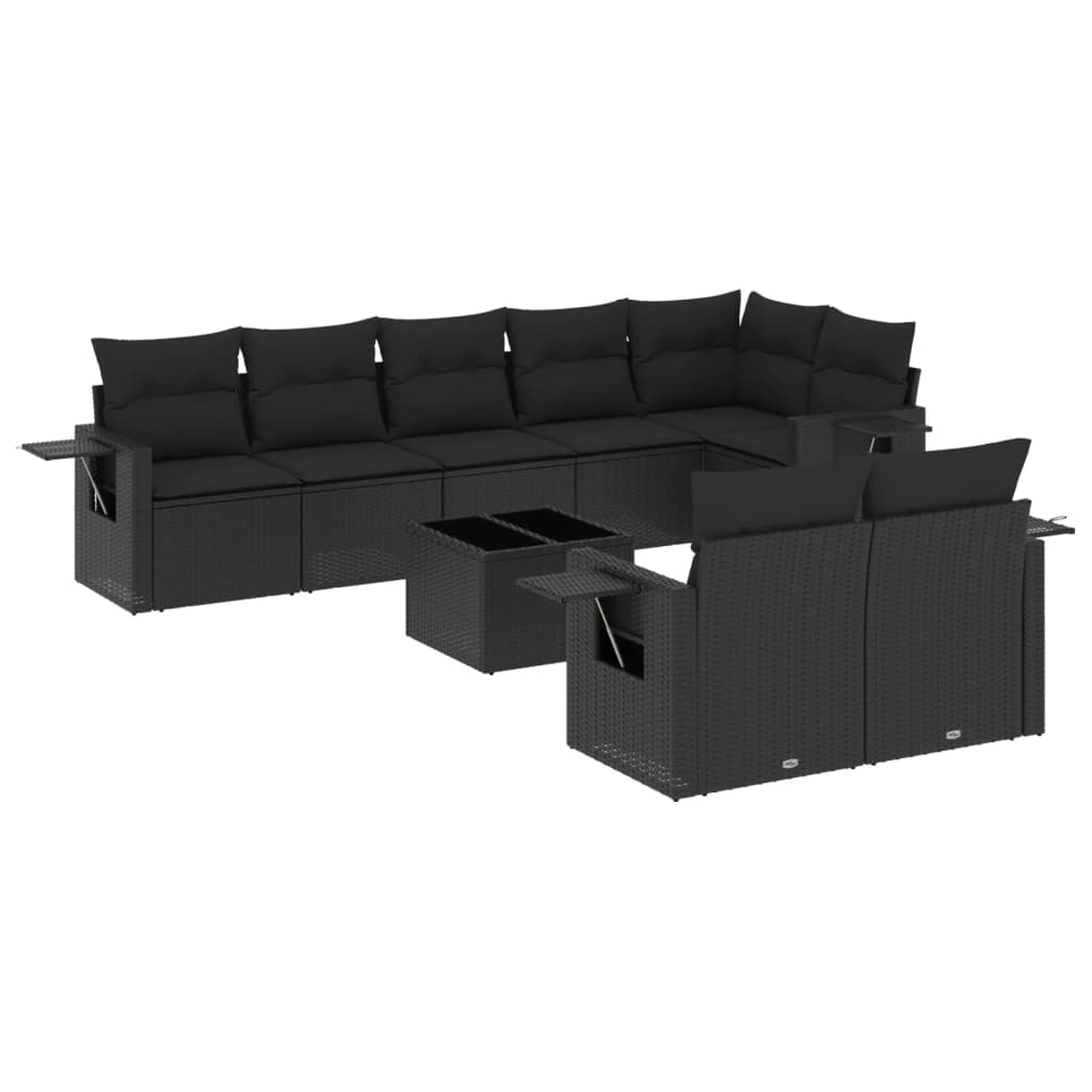 Set mobilier de grădină cu perne, 9 piese, negru, poliratan GartenMobel Dekor