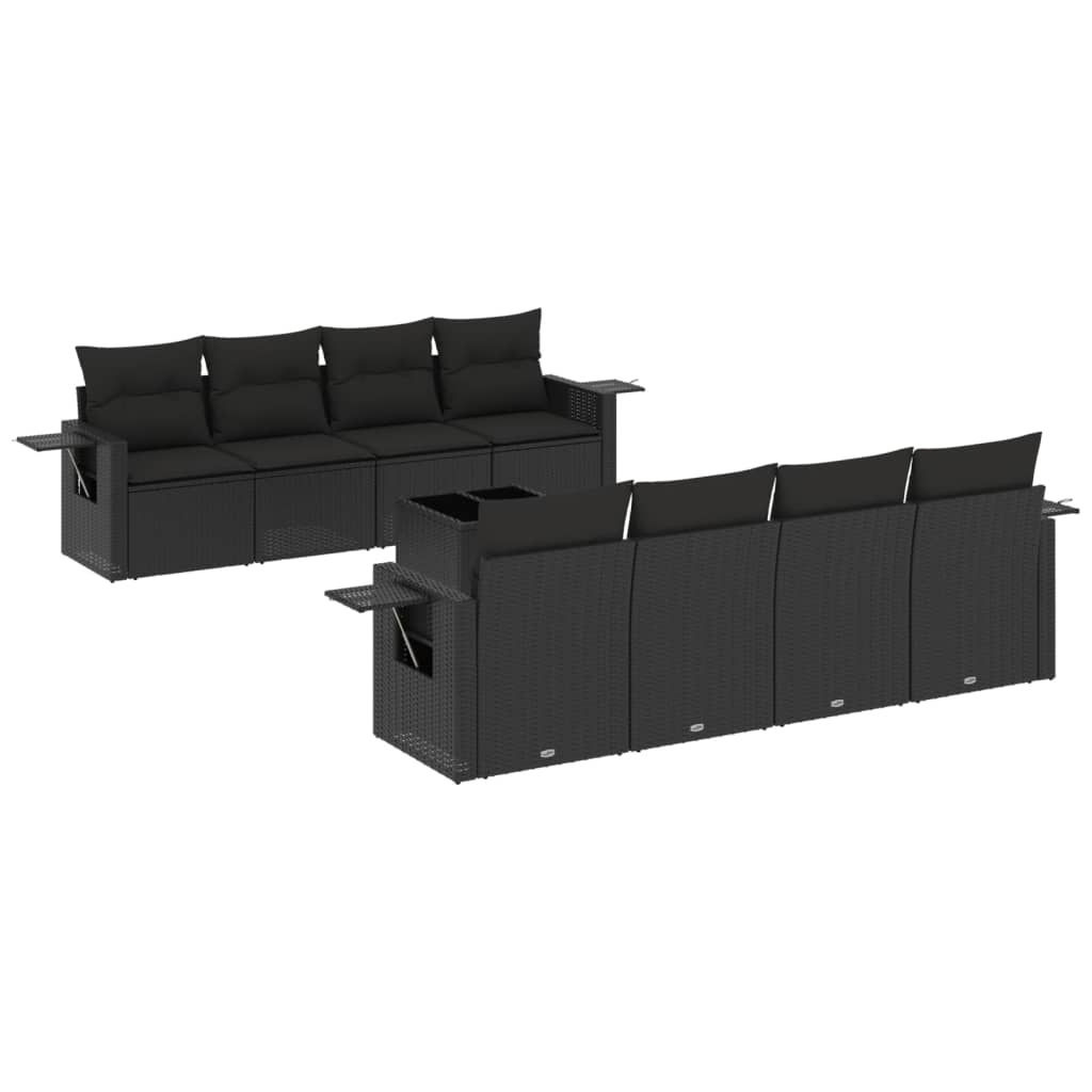 Set mobilier de grădină cu perne, 9 piese, negru, poliratan GartenMobel Dekor