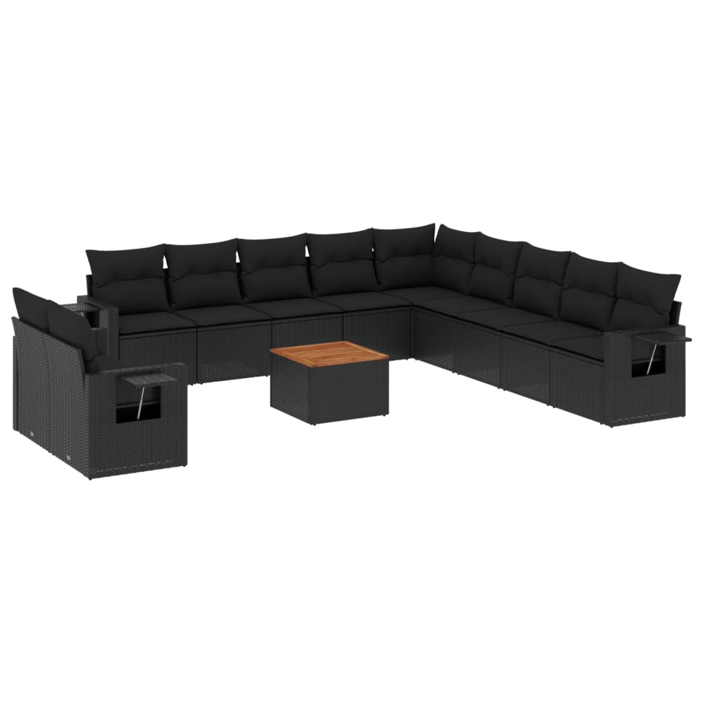 Set canapele de grădină, 12 piese, cu perne, negru, poliratan GartenMobel Dekor
