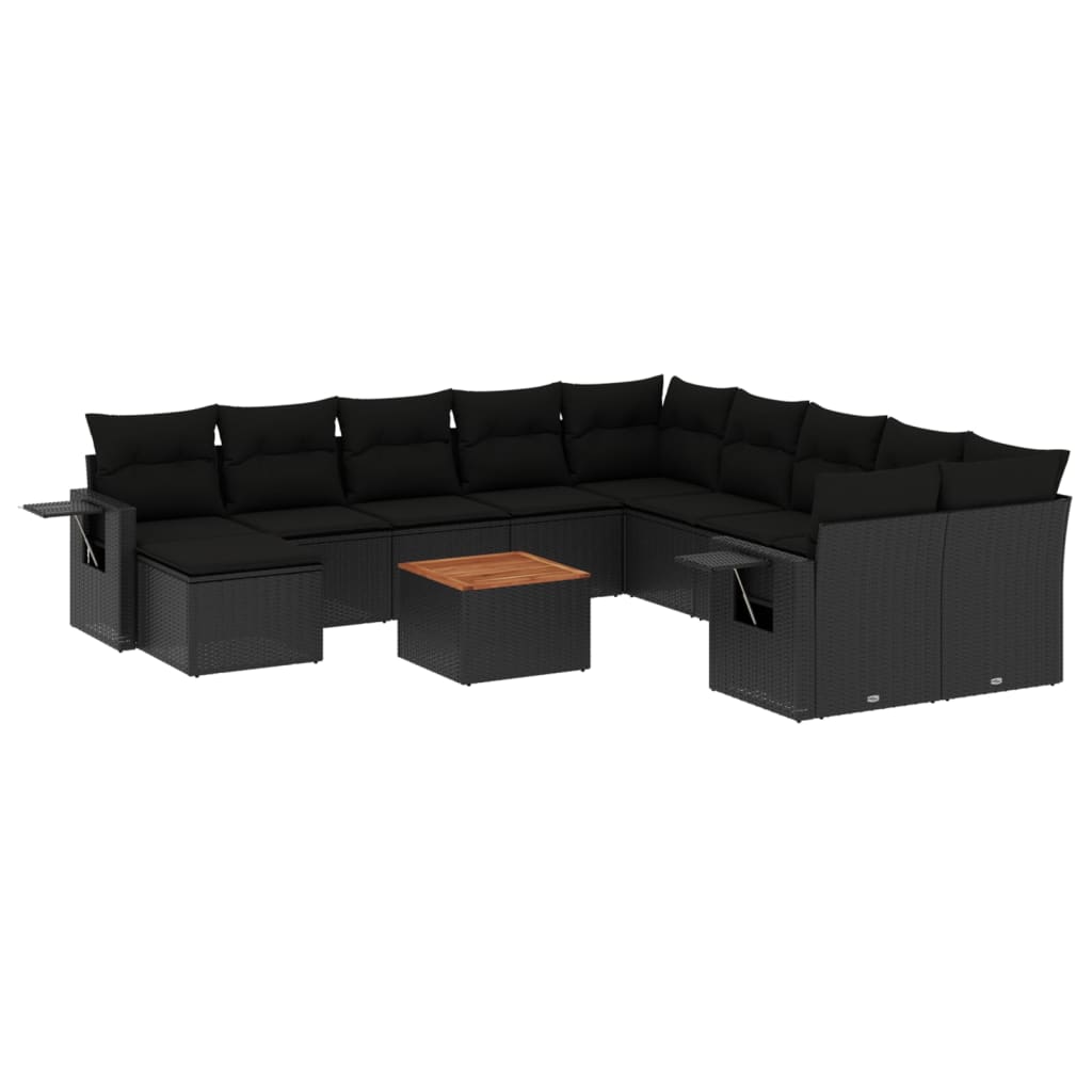Set canapele de grădină, 12 piese, cu perne, negru, poliratan GartenMobel Dekor