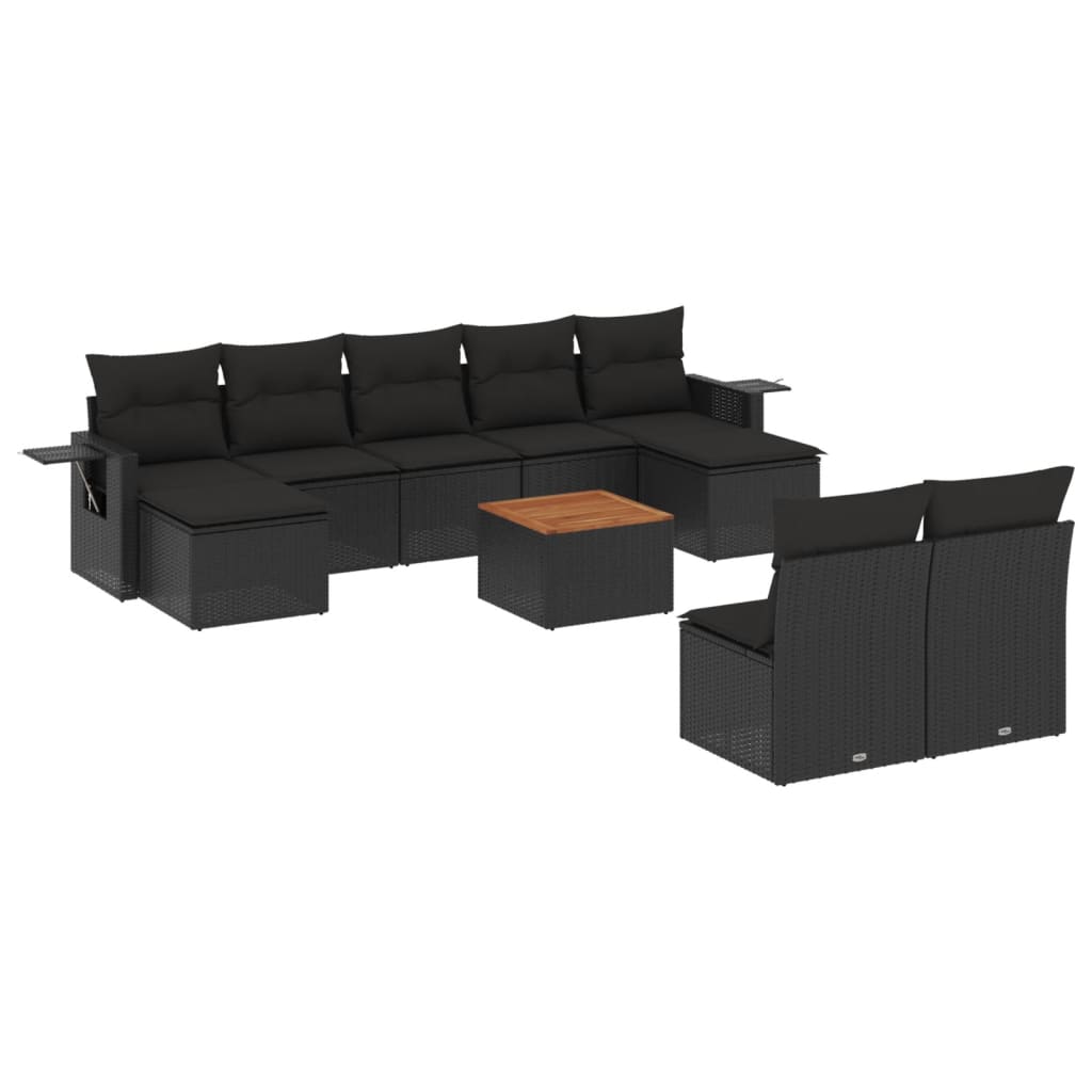 Set canapele de grădină cu perne, 10 piese, negru, poliratan GartenMobel Dekor