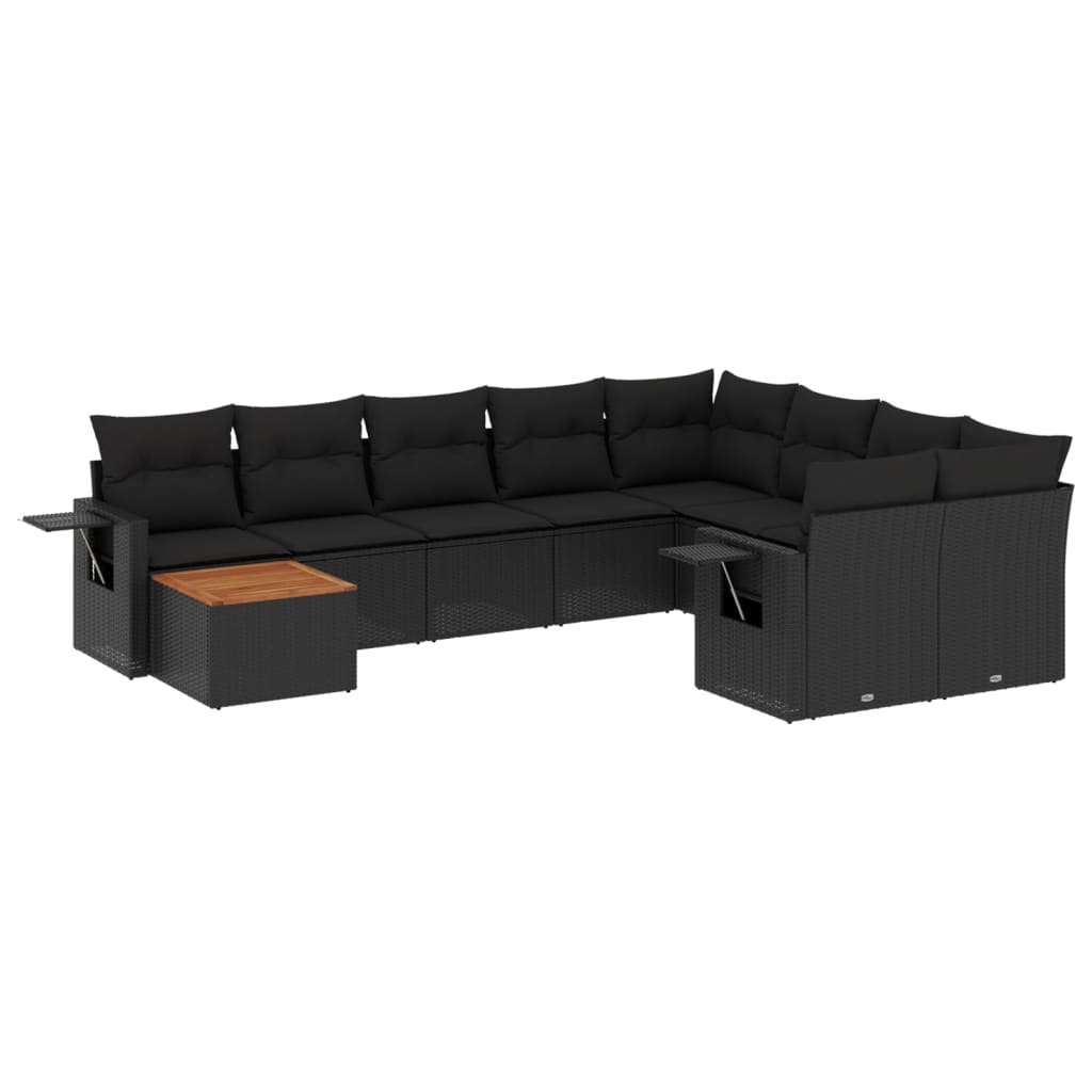 Set canapele de grădină cu perne, 10 piese, negru, poliratan GartenMobel Dekor