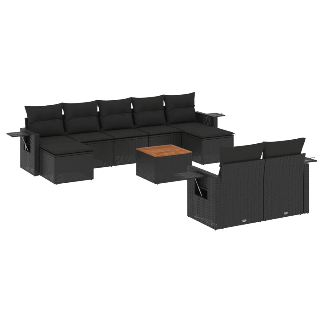 Set canapele de grădină cu perne, 10 piese, negru, poliratan GartenMobel Dekor