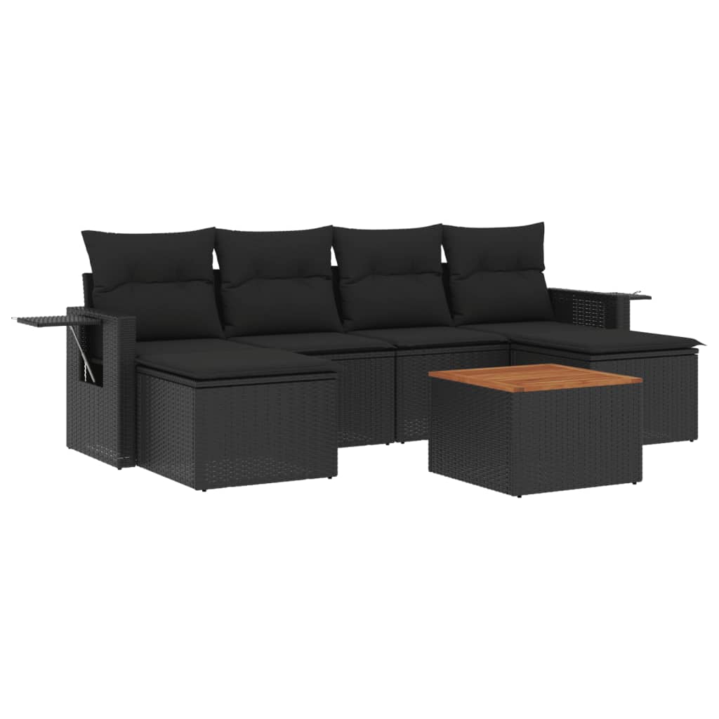 Set canapele de grădină cu perne, 7 piese, negru, poliratan GartenMobel Dekor