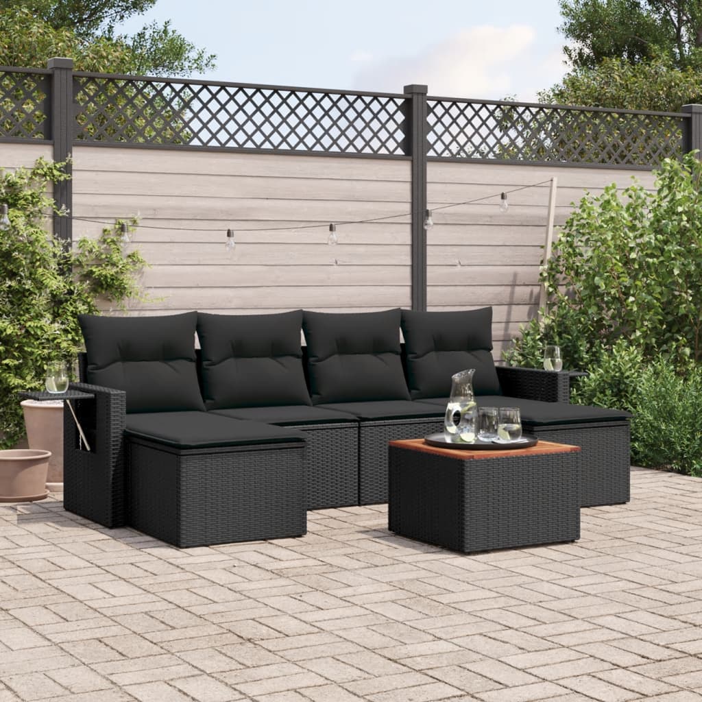 Set canapele de grădină cu perne, 7 piese, negru, poliratan GartenMobel Dekor