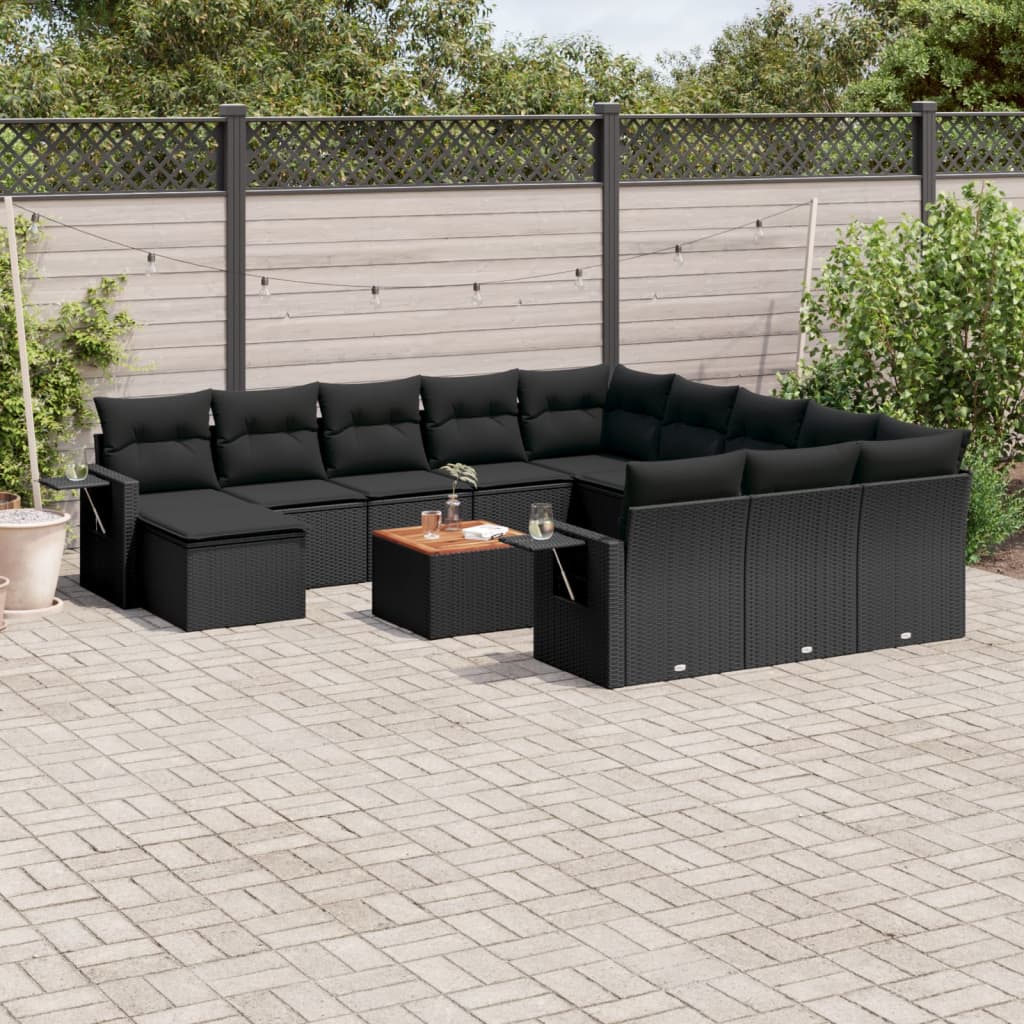 Set mobilier de grădină cu perne, 13 piese, negru, poliratan GartenMobel Dekor