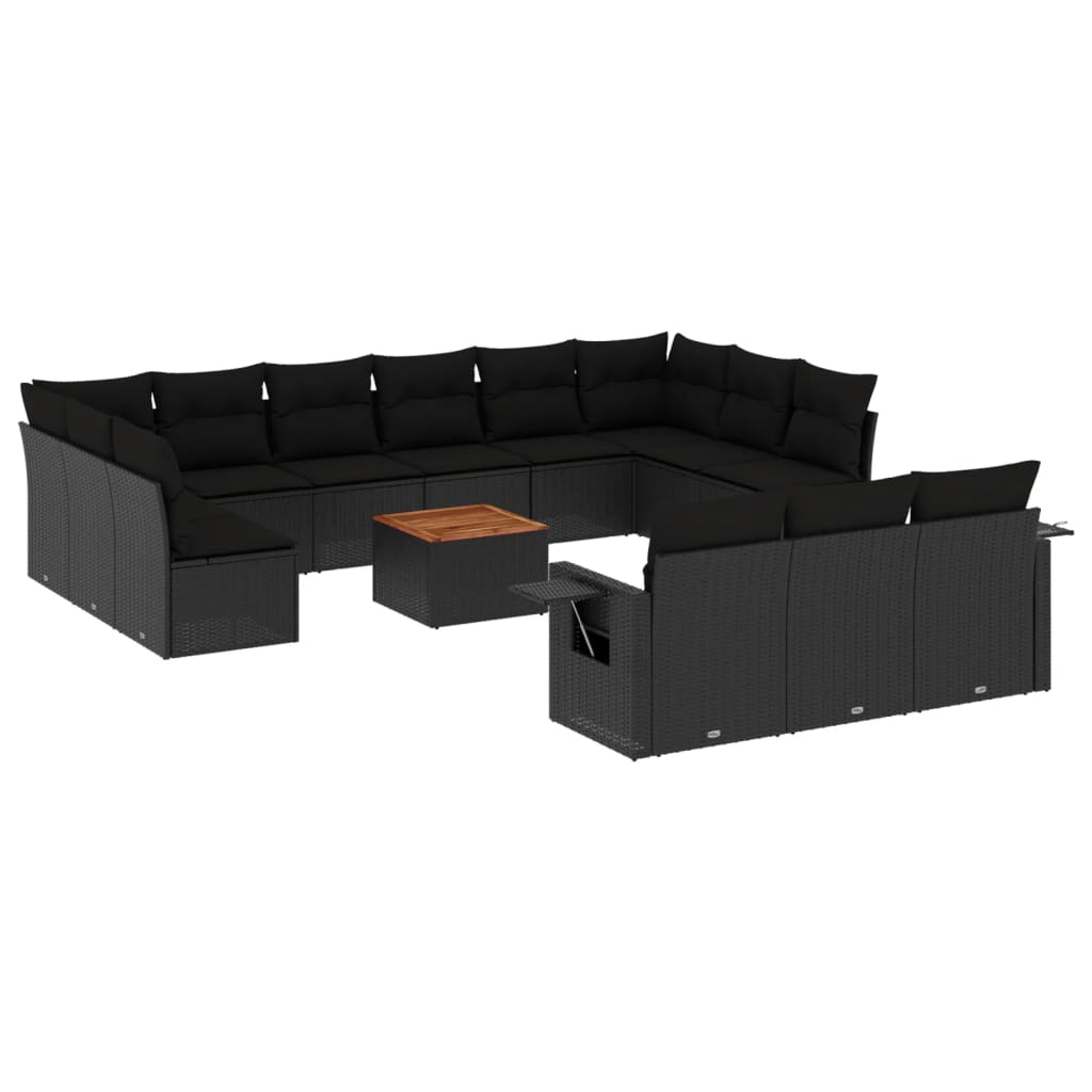 Set mobilier de grădină cu perne, 14 piese, negru, poliratan GartenMobel Dekor