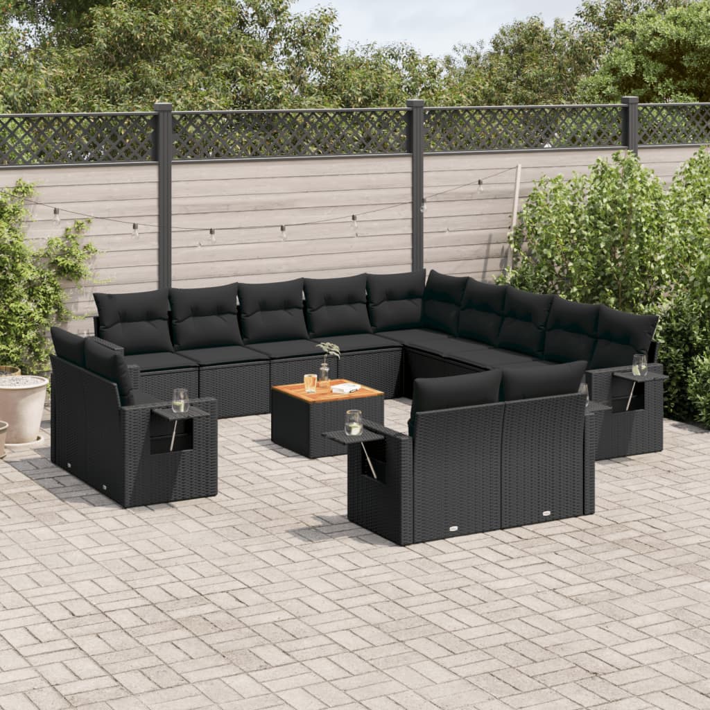 Set mobilier de grădină cu perne, 14 piese, negru, poliratan GartenMobel Dekor