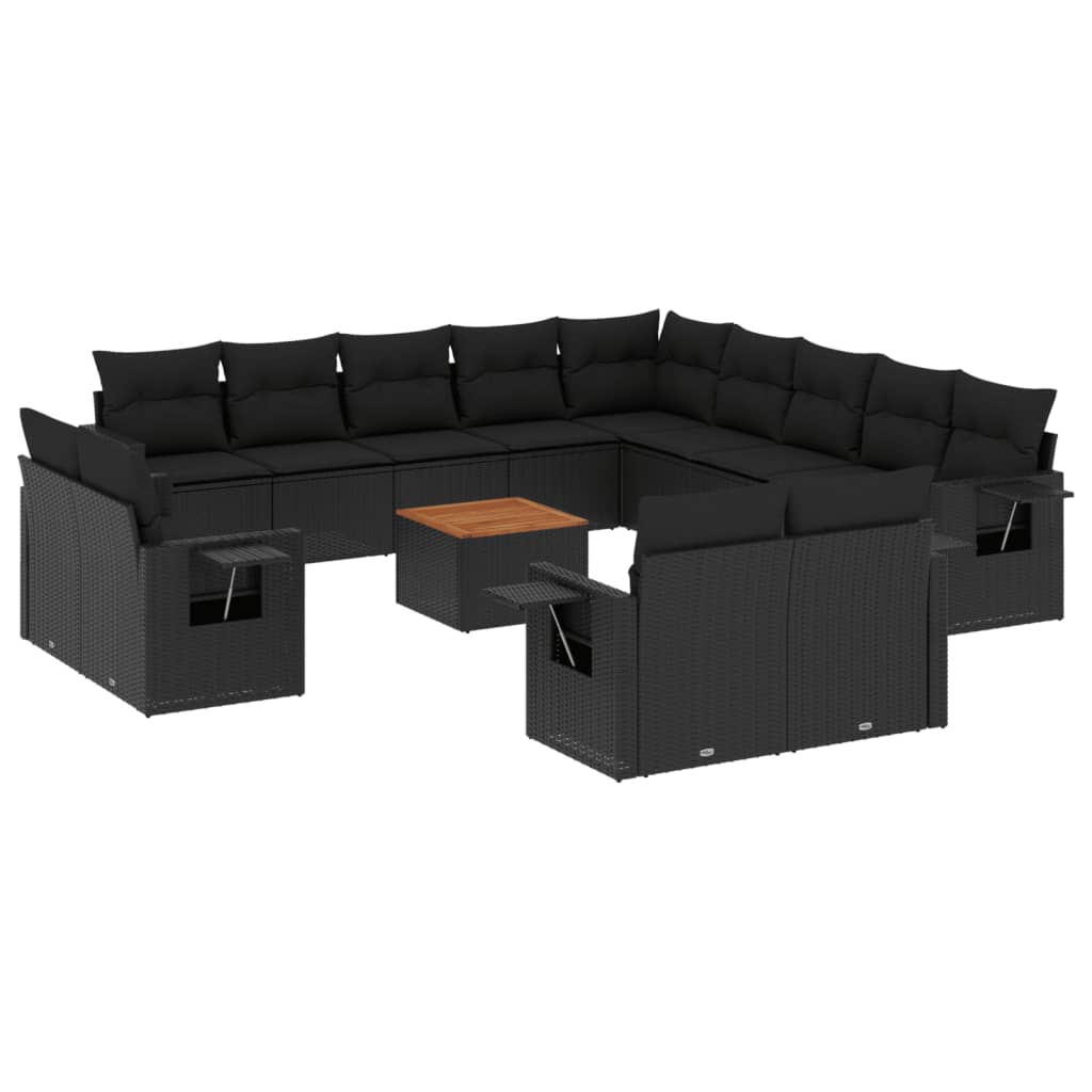 Set mobilier de grădină cu perne, 14 piese, negru, poliratan GartenMobel Dekor