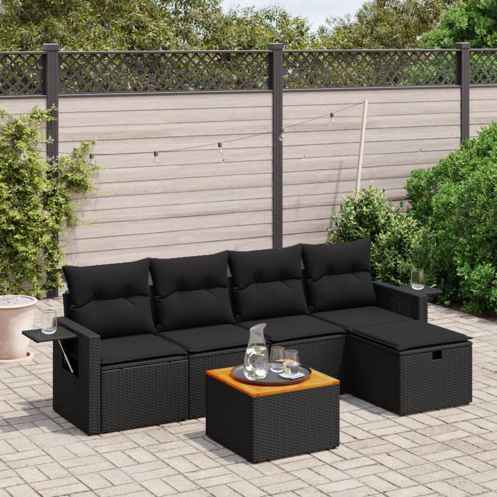 Set mobilier de grădină cu perne, 6 piese, negru, poliratan GartenMobel Dekor