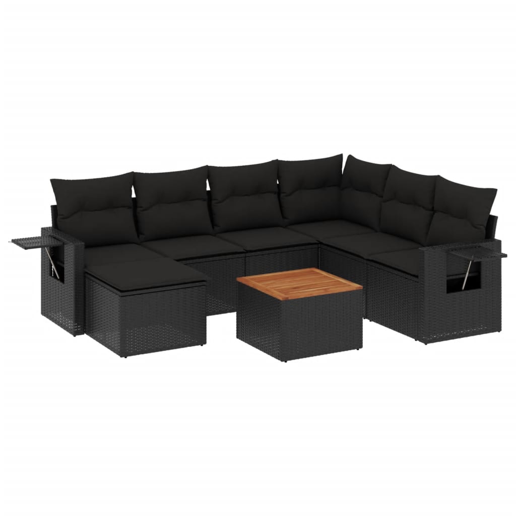 Set mobilier de grădină cu perne, 8 piese, negru, poliratan GartenMobel Dekor