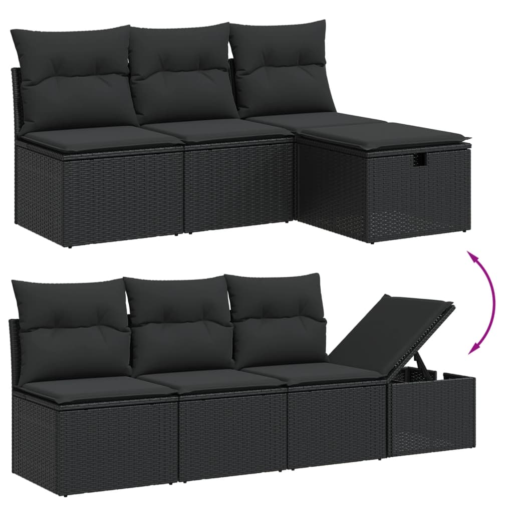 Set mobilier de grădină cu perne, 8 piese, negru, poliratan GartenMobel Dekor