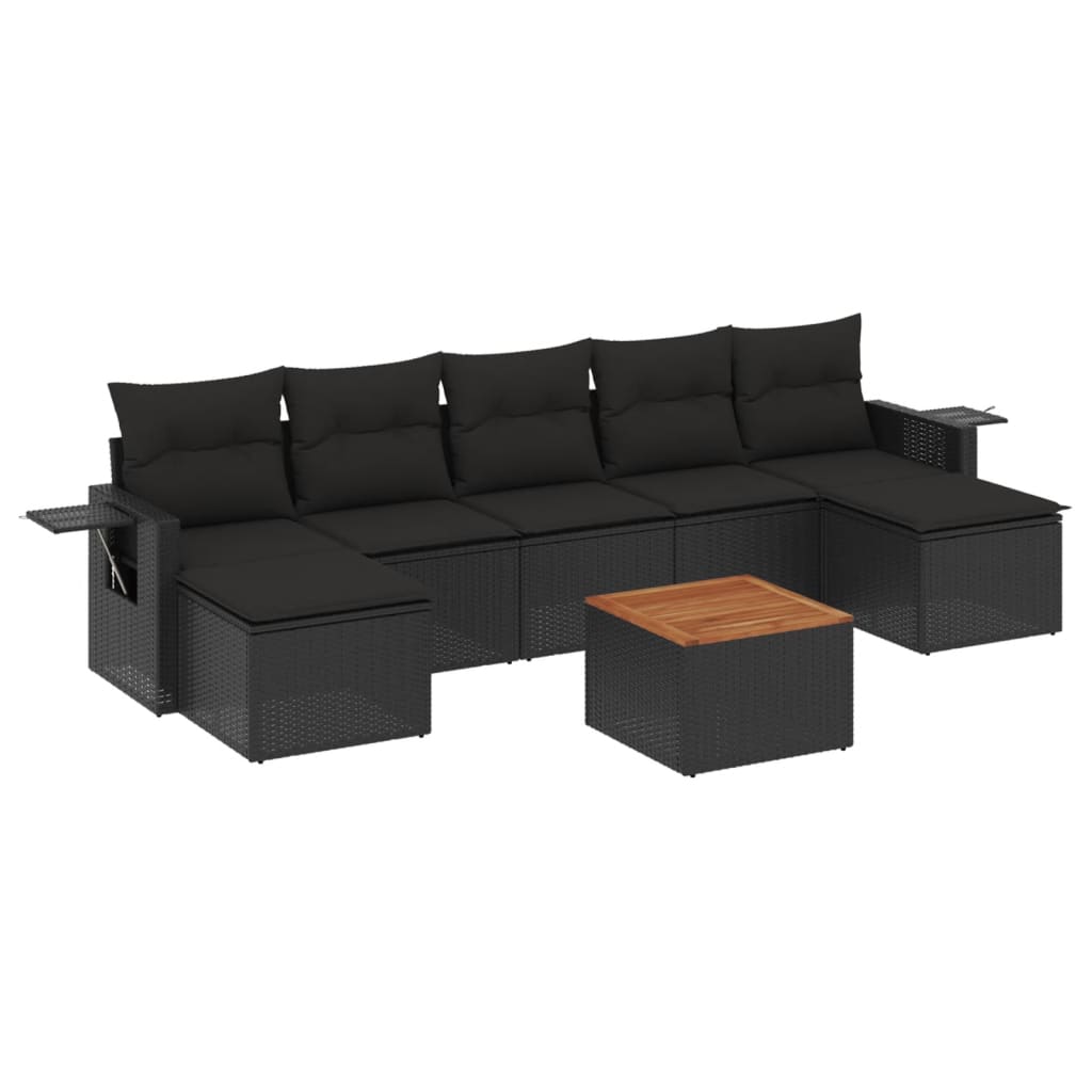 Set mobilier de grădină cu perne, 8 piese, negru, poliratan GartenMobel Dekor