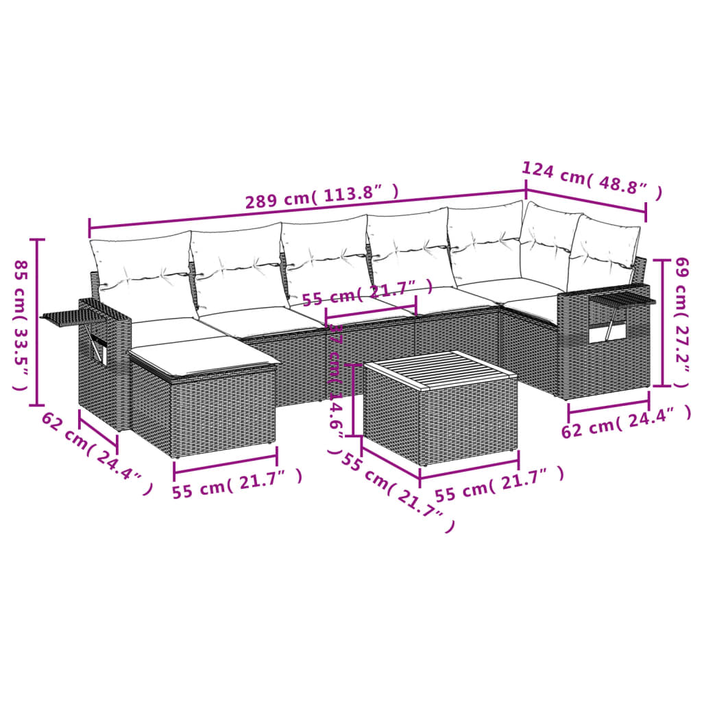 Set mobilier de grădină cu perne, 8 piese, negru, poliratan GartenMobel Dekor