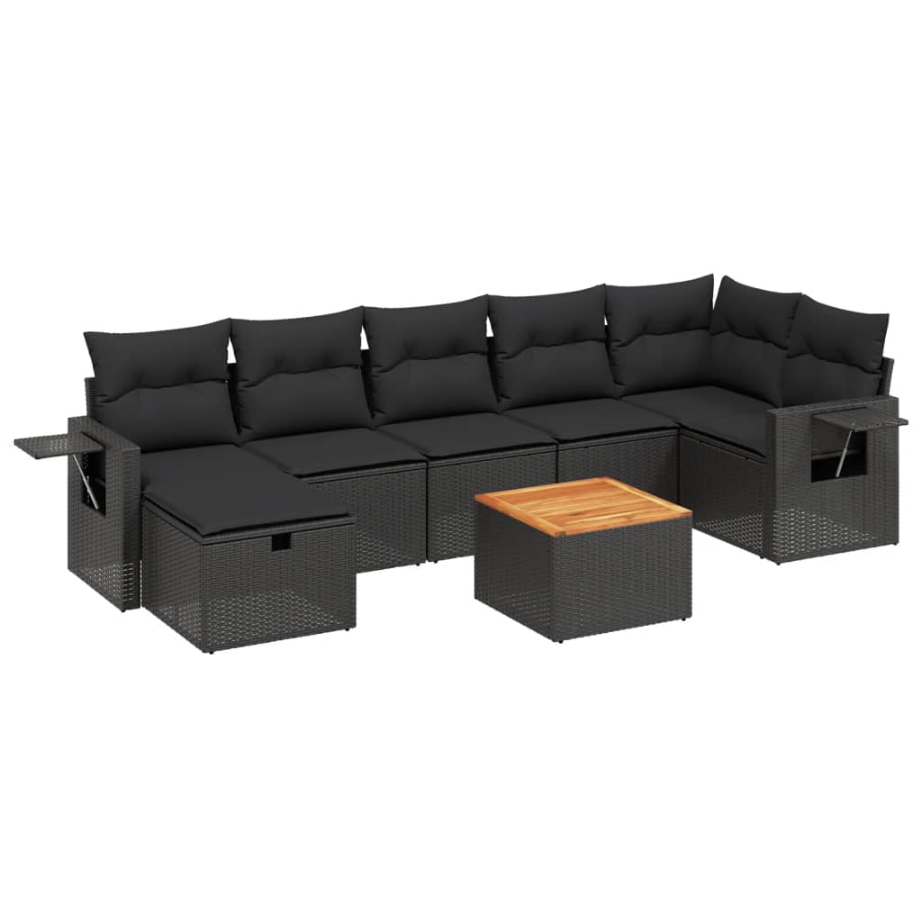 Set mobilier de grădină cu perne, 8 piese, negru, poliratan GartenMobel Dekor