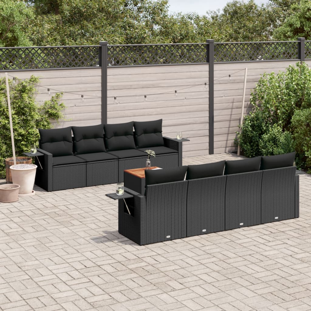Set mobilier de grădină cu perne, 9 piese, negru, poliratan GartenMobel Dekor