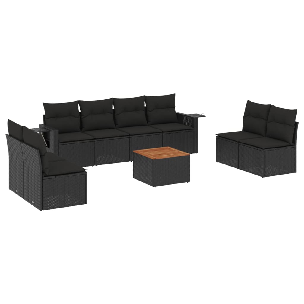 Set mobilier de grădină cu perne, 9 piese, negru, poliratan GartenMobel Dekor