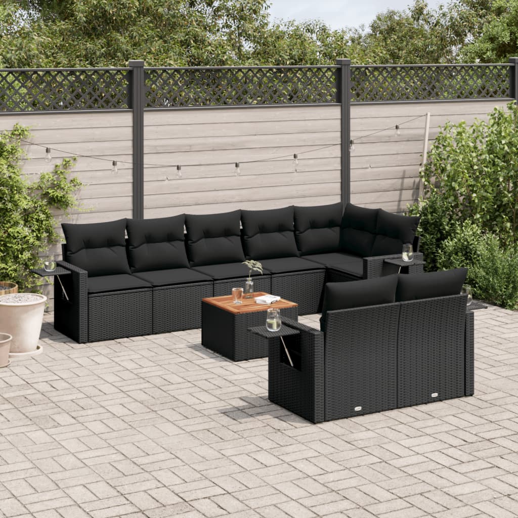 Set mobilier de grădină cu perne, 9 piese, negru, poliratan GartenMobel Dekor