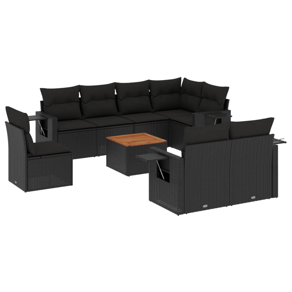 Set mobilier de grădină cu perne, 9 piese, negru, poliratan GartenMobel Dekor