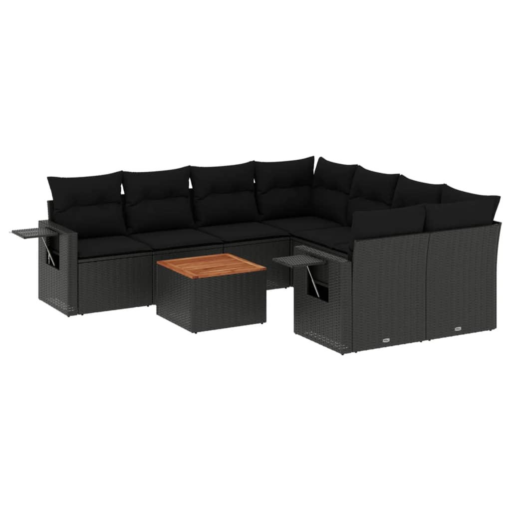 Set mobilier de grădină cu perne, 9 piese, negru, poliratan GartenMobel Dekor