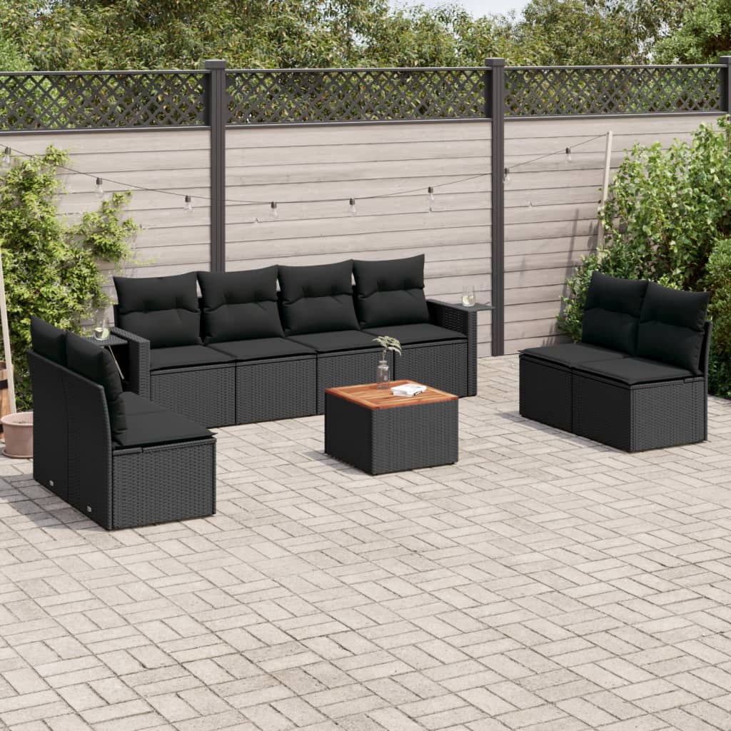 Set mobilier de grădină cu perne, 9 piese, negru, poliratan GartenMobel Dekor