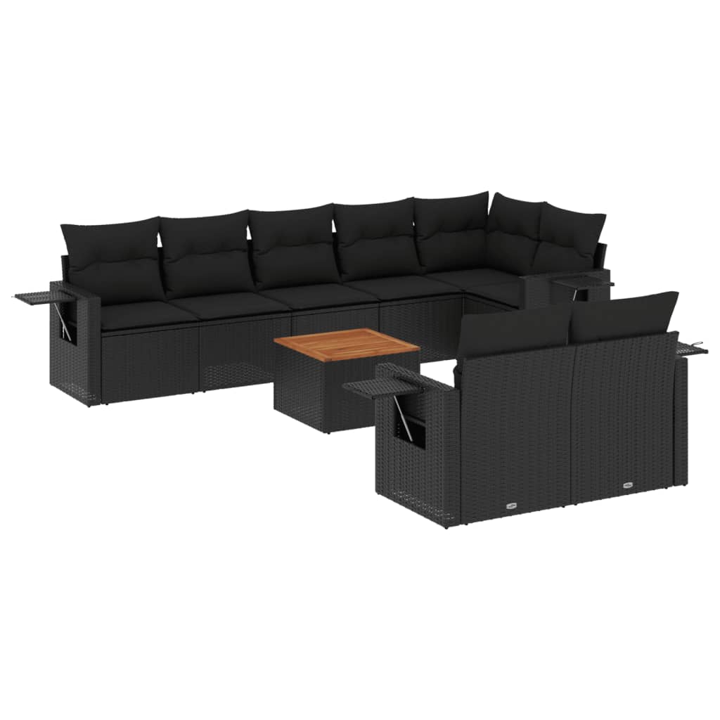 Set mobilier de grădină cu perne, 9 piese, negru, poliratan GartenMobel Dekor