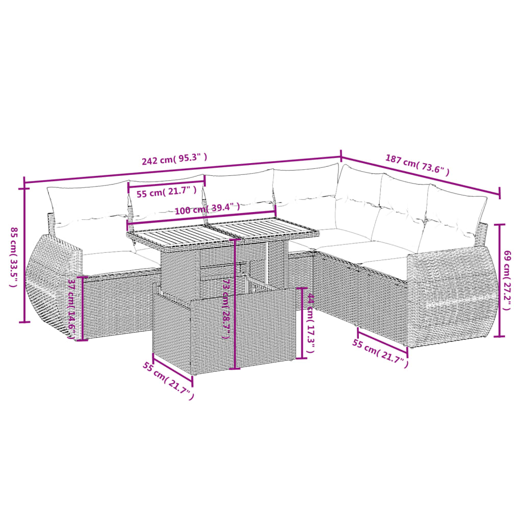Set canapele de grădină, 7 piese, cu perne, bej, poliratan GartenMobel Dekor
