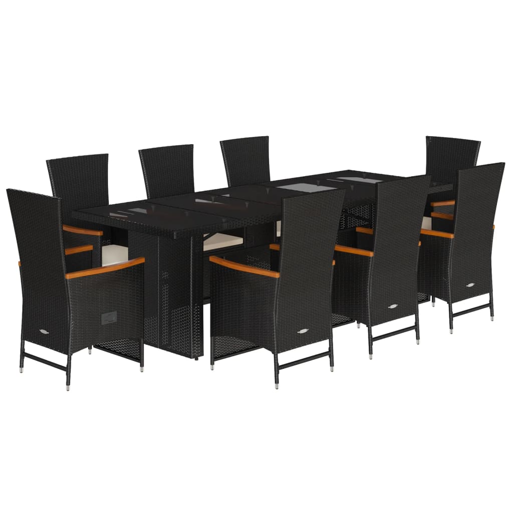 Set mobilier de grădină cu perne, 9 piese, negru, poliratan GartenMobel Dekor