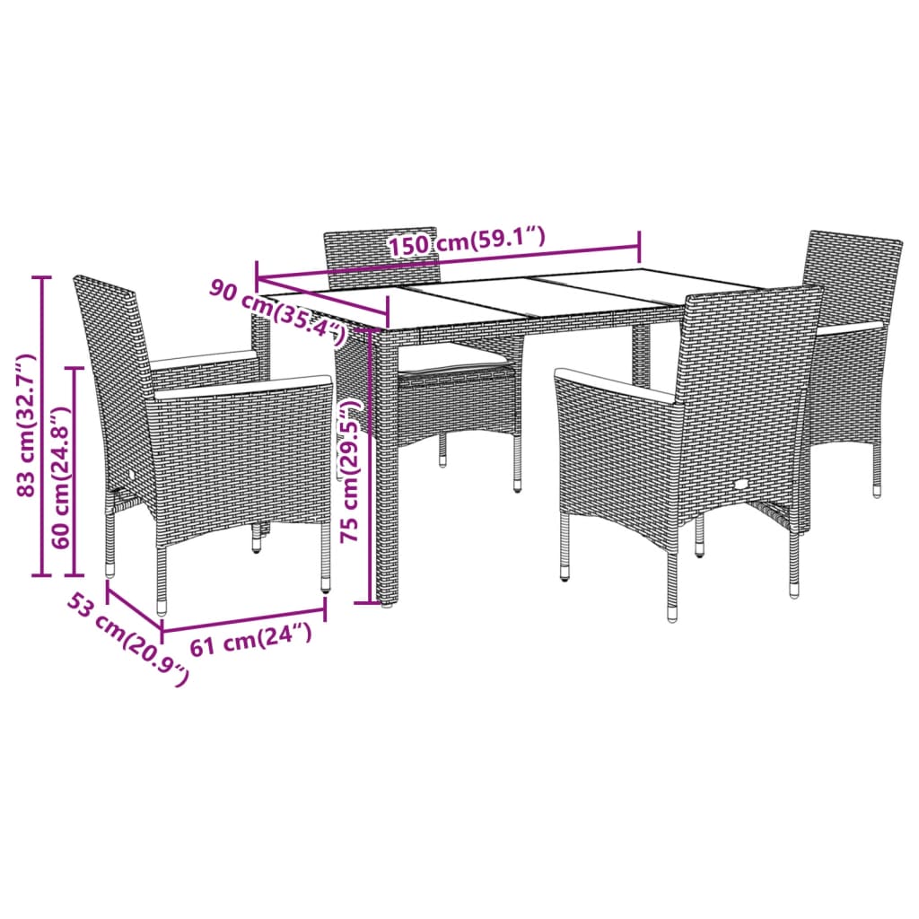 Set mobilier grădină perne 5 piese negru poliratan/lemn acacia GartenMobel Dekor