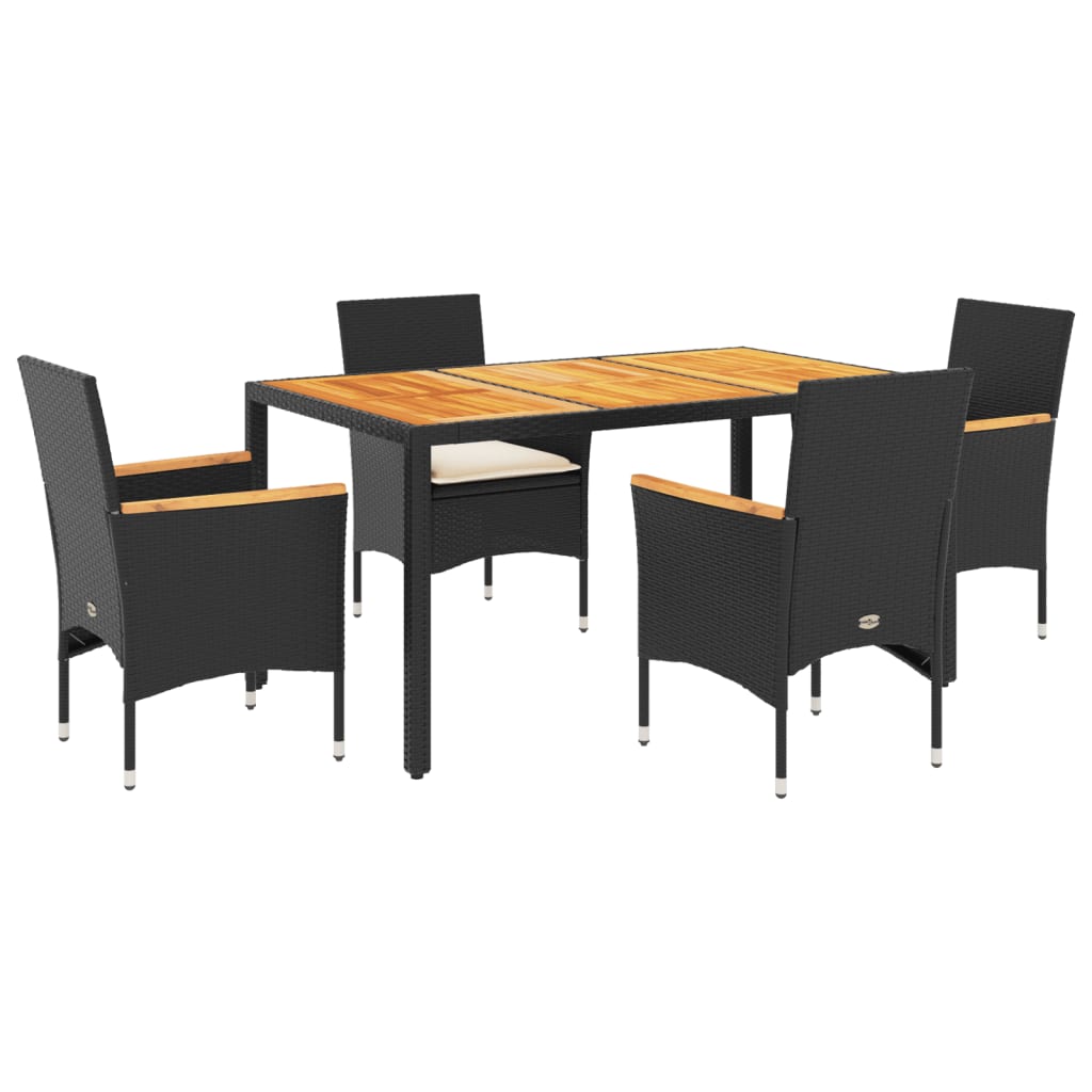 Set mobilier grădină perne 5 piese negru poliratan/lemn acacia GartenMobel Dekor
