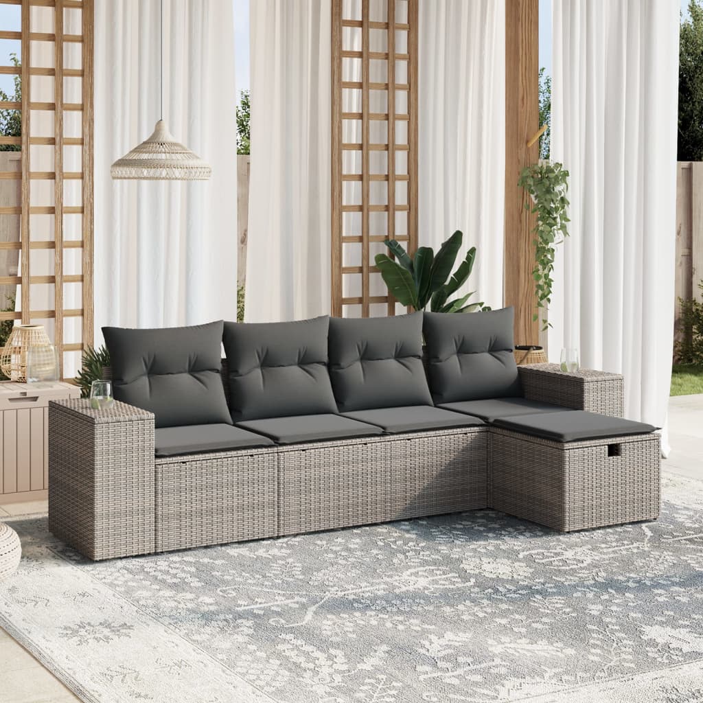 Set canapea de grădină cu perne, 5 piese, gri, poliratan GartenMobel Dekor