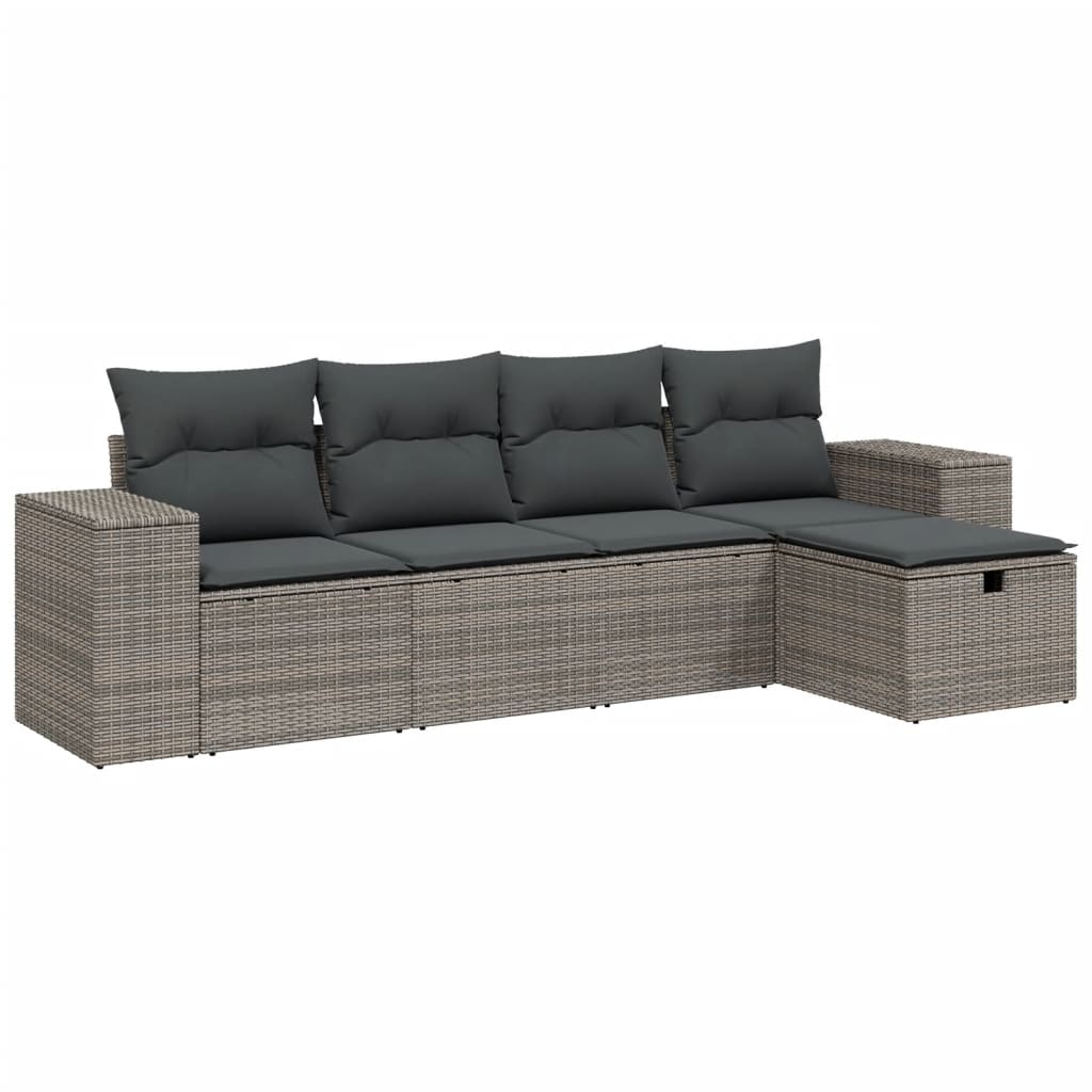 Set canapea de grădină cu perne, 5 piese, gri, poliratan GartenMobel Dekor