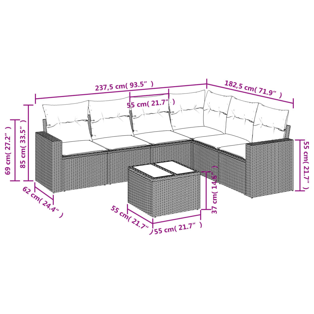 Set canapele de grădină, 7 piese, cu perne, bej, poliratan GartenMobel Dekor
