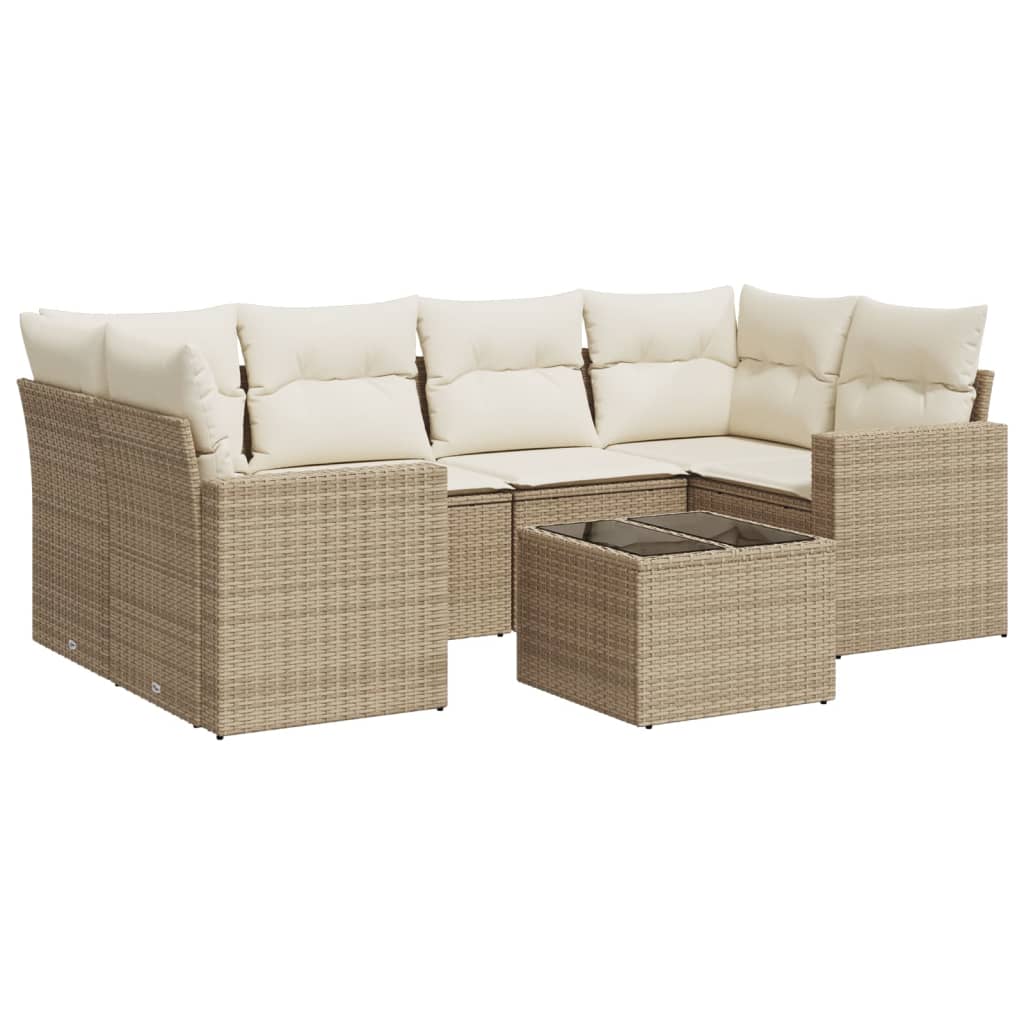 Set canapele de grădină, 7 piese, cu perne, bej, poliratan GartenMobel Dekor
