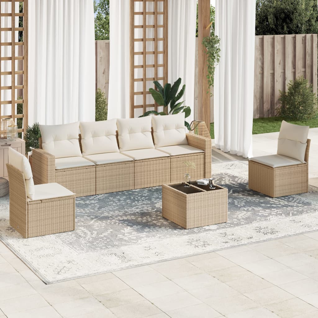 Set canapele de grădină, 7 piese, cu perne, bej, poliratan GartenMobel Dekor