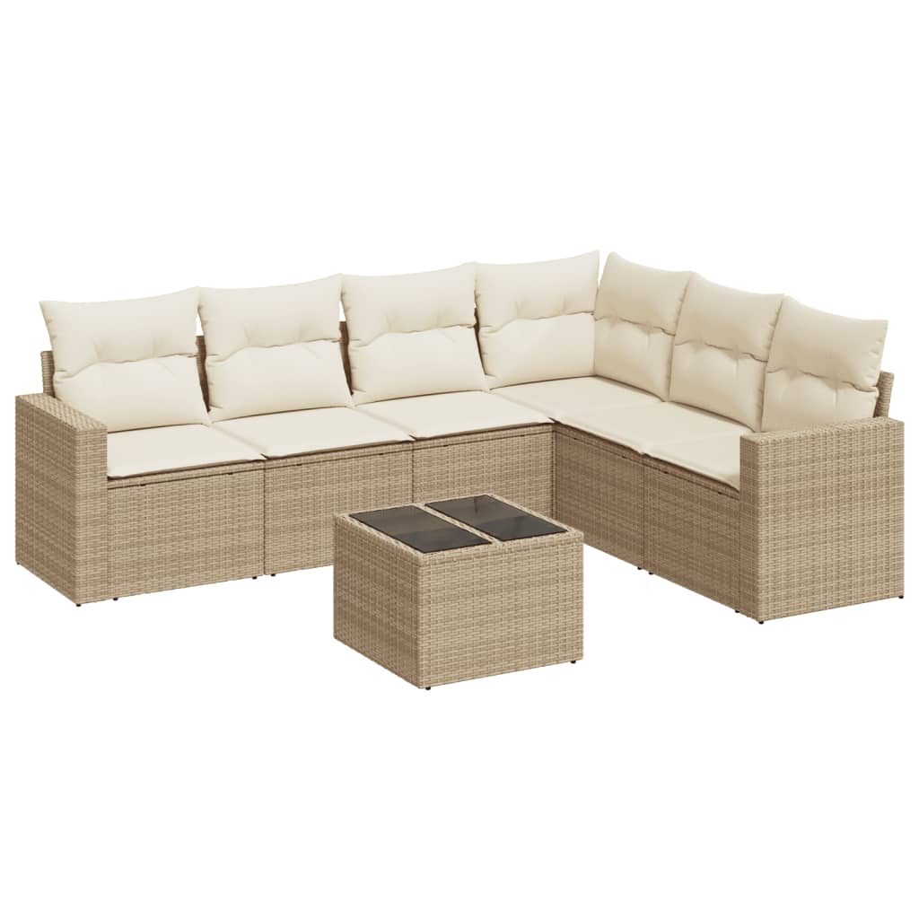Set canapele de grădină, 7 piese, cu perne, bej, poliratan GartenMobel Dekor