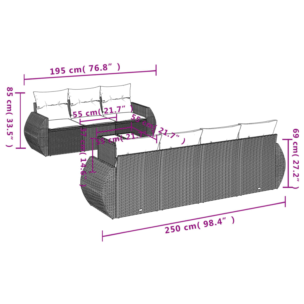 Set canapele de grădină, 8 piese, cu perne, bej, poliratan GartenMobel Dekor