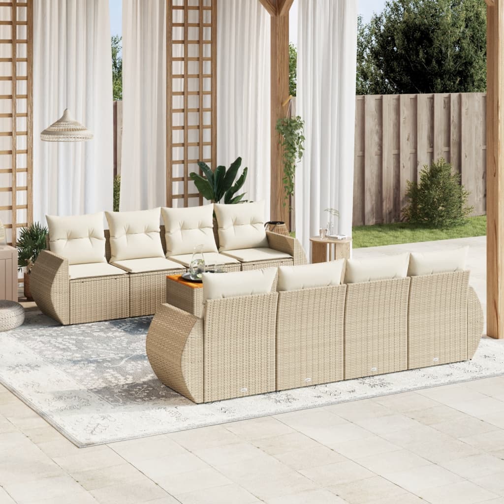 Set canapele de grădină, 9 piese, cu perne, bej, poliratan GartenMobel Dekor
